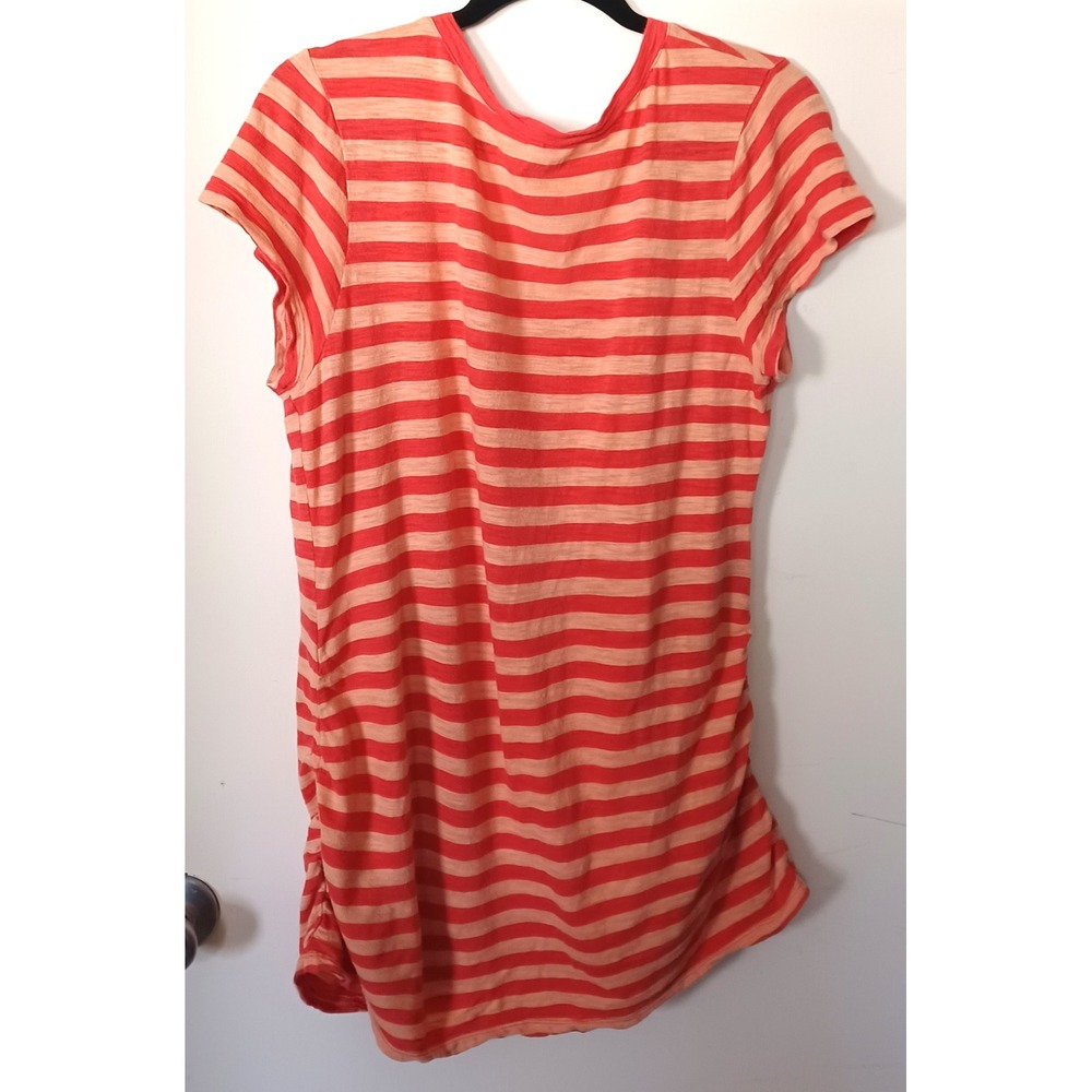 Old Navy XL Orange Striped‎ V-Neck Ruched Side T-Shirt Coastal Layering Preppy - Picture 2 of 6